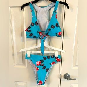 Blue Floral V Cut Bikini